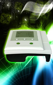 Digital illustration of blood pressure monitor in colour background