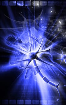 Digital illustration of neuron in colour background
