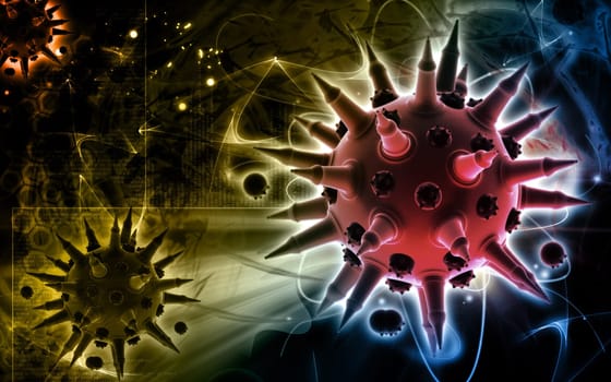 Digital illustration of Flu virus in colour background
