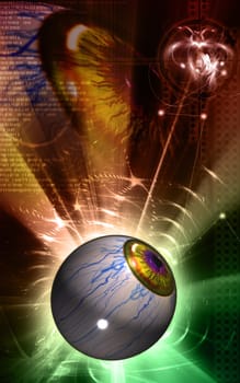 Digital illustration of eye in colour background