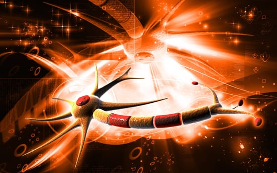 Digital illustration of neuron in colour background