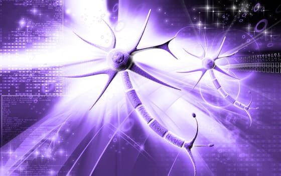 Digital illustration of neuron in colour background