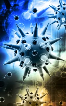 Digital illustration of Flu virus in colour background