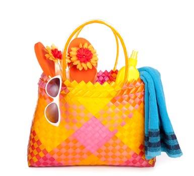 colorful isolated bag with beach items