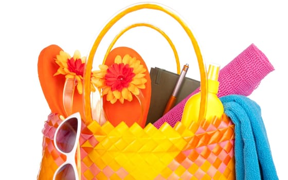colorful isolated bag with beach items