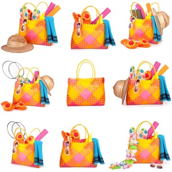 colorful isolated bag with beach items