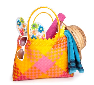 colorful isolated bag with beach items
