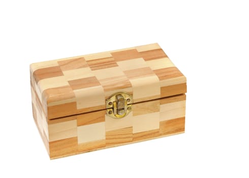 Closed wood box isolated on white background