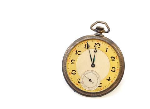 Old antique pocket watch isolated on white background