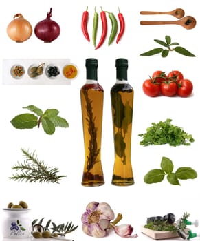 assortment of Ingredients, herb, spice on white background