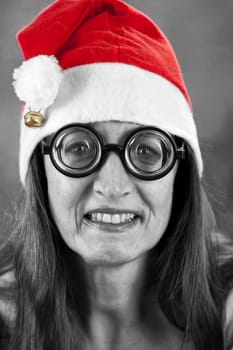 Woman with Granny Glasses and Santa Hat
