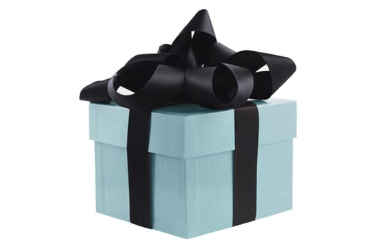 Gift Box with black-colored bow and ribbons isolated on white