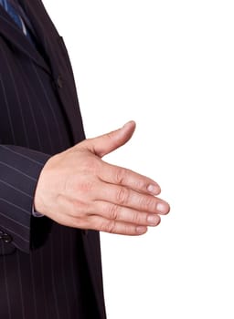 Businessman offering for handshake isolated on white background