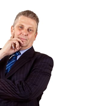 Close-up of a senior businessman smiling isolated on white