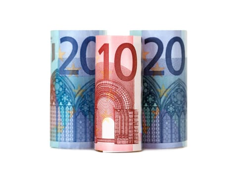 Rolled up fifty euro isolated on white Background