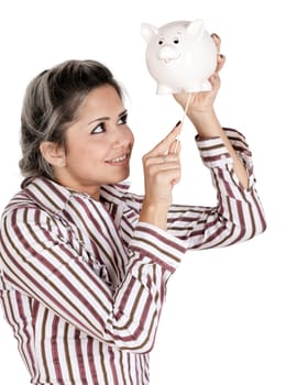 Cashing out- female depletes what little she has left in her savings, Isolated on white