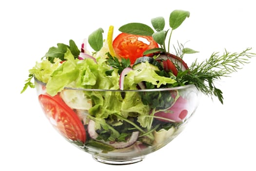 Fresh garden salad in a bowl. Isolated on white background