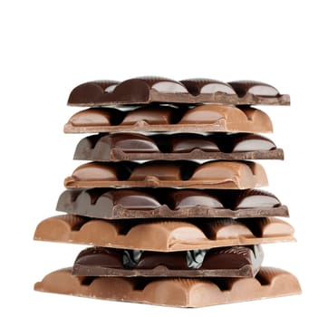 chocolate stack present with red ribbon isolated on white background