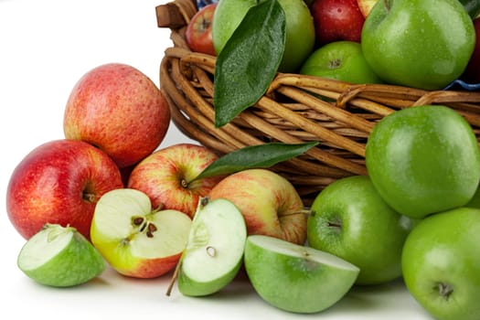 Red and Green Apple Arrangement Isolated On White with light Shadow