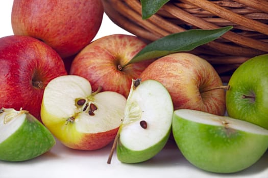 Red and Green Apple Arrangement Isolated On White with light Shadow