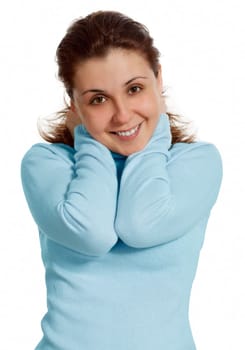 Happy young woman smiling with friendly look