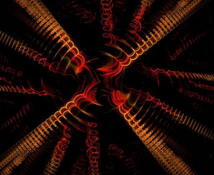 Fractal spiraling out of control in yellow and red.