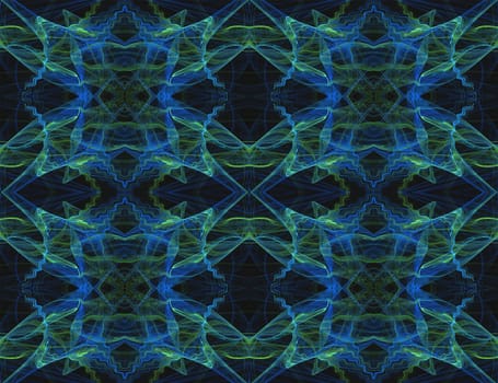Seamless, continuous textile or wallpaper type pattern in blue, green and black.