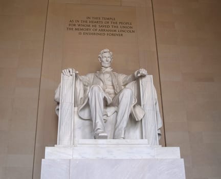 Statue of Abraham Lincoln in the Lincoln Memorial in Washington DC.