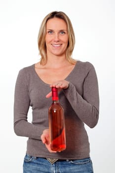 woman with wine bottle