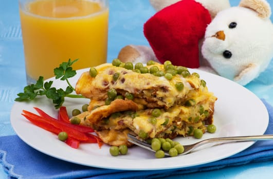 Omelet with petits pois and ingredient