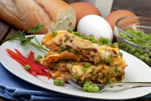 Omelet with petits pois and ingredient