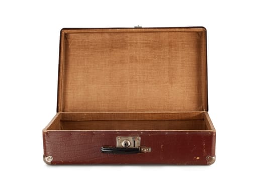 Old brown suitcase for travel isolated on white background
