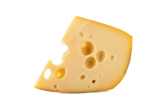 close-up of cheese with holes isolated on white background