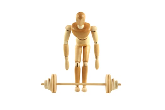 A Weight lifting wooden manikin