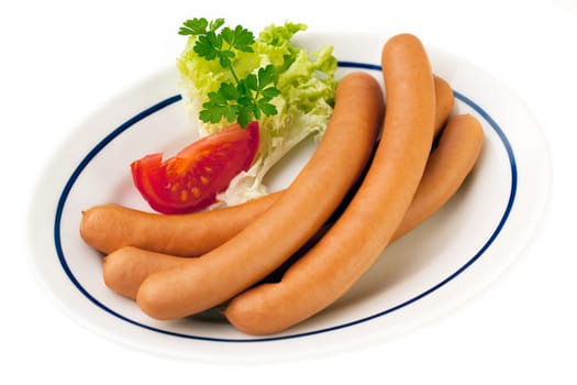 Portion of wiener sausages isolated on white background