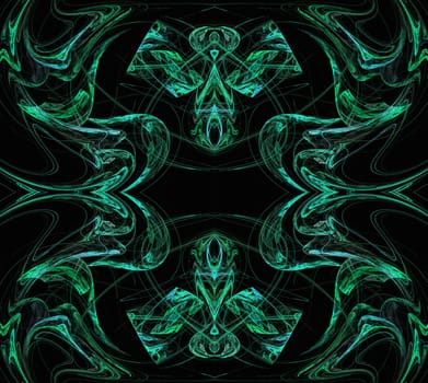 Continuous fractal pattern in green on a black background.