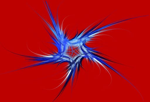 Patriotic swirling blue fractal star on a white background.