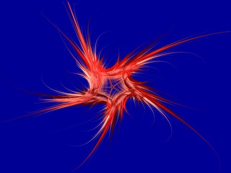 Patriotic swirling red fractal star on a blue background.