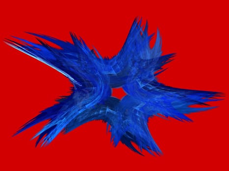 Patriotic swirling blue fractal star on a red background.