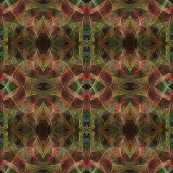 Seamless, continuous, repeating fractal pattern in Pink and Green transparent layers.