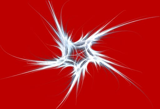 Patriotic swirling white fractal star on a red background.