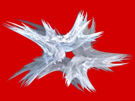 Patriotic swirling white fractal star on a red background.