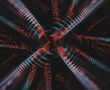 Fractal spiraling out of control in teal and red.