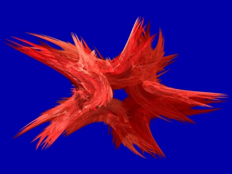 Patriotic swirling red fractal star on a blue background.