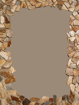 Multi-colored flat stone facade  with copy space in the center.