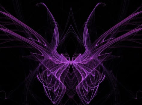 Abstract fractal illusion of purple butterfly wings on a black background.