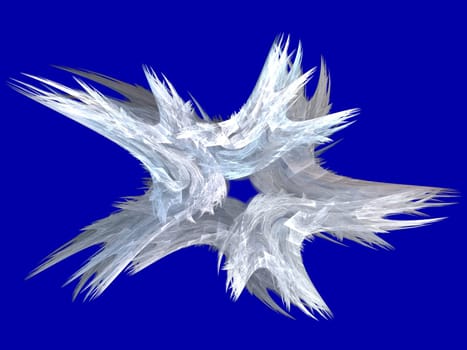 Patriotic swirling white fractal star on a blue background.