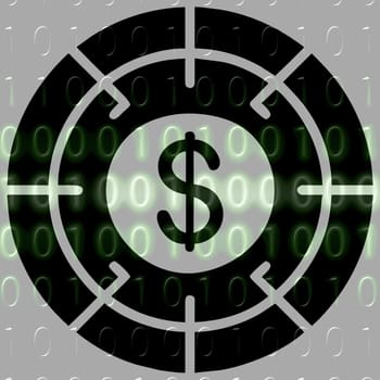 Dollar icon on a target with binary code. Vector illustration.