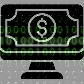 Computer screen with dollar banknote and binary code. Vector illustration.Computer screen with dollar sign on the green binary code background.