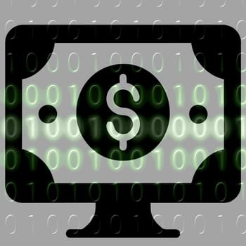 Computer screen with dollar banknote and binary code. Vector illustration.Computer screen with dollar sign on the green binary code background.